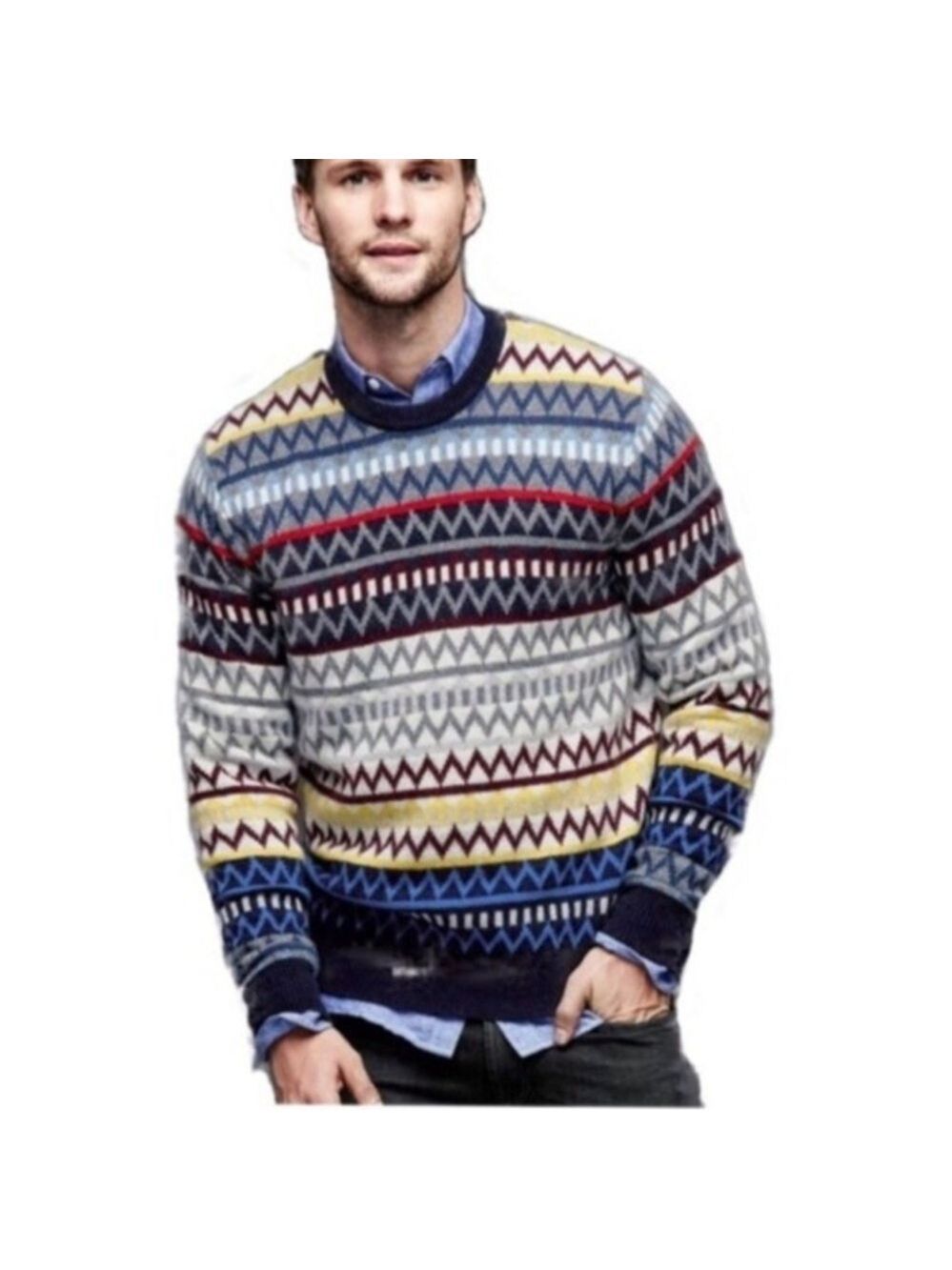 Gap Mens Large Zig Zag Lambswool Blend Multicolored